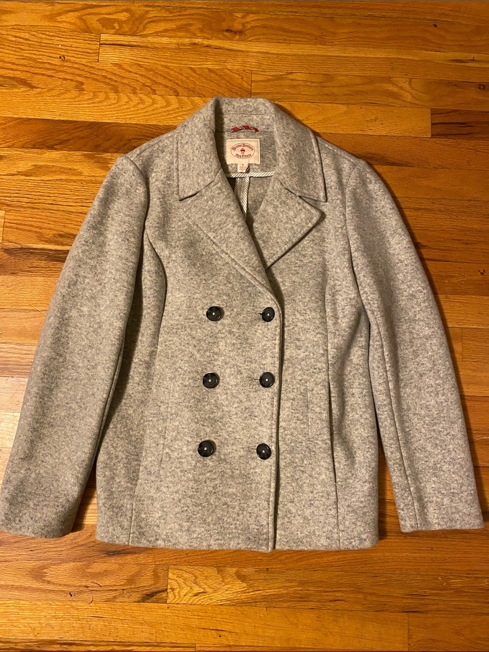 Brooks Brothers Heather Grey Pea Coat Size 8 Wool Blend Like New